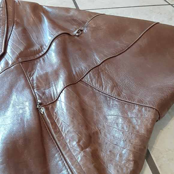 💥SALE💥 Vtg Miki Martin Dolman Sleeve Brown Leather Batwing Aviator Jacket Med - Picture 9 of 17
